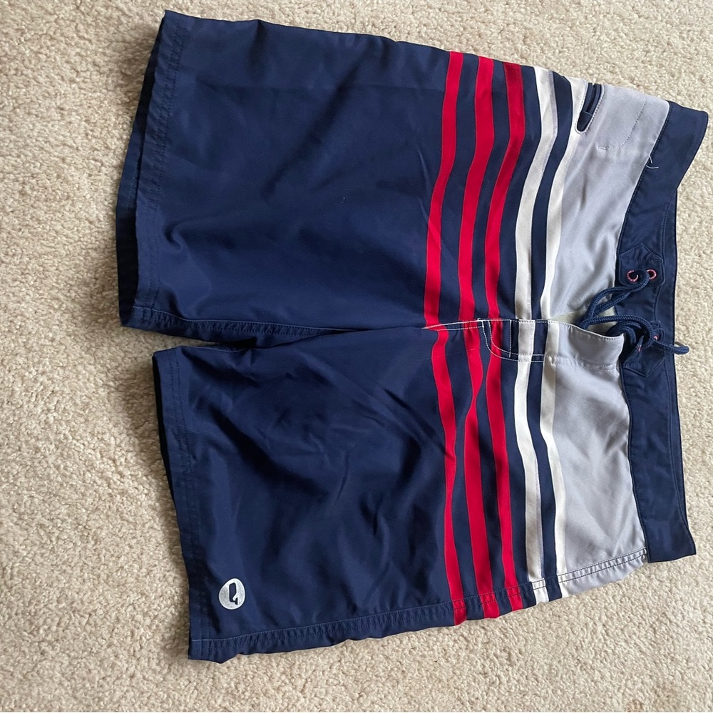 Vineyard Vines Blue and Red Board Shorts with Sporty Stripes